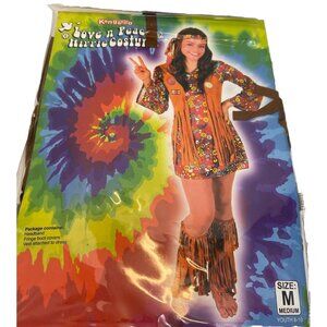 Love N Peace Hippie Costume Medium Youth 8-10 With Headband & Fringe Boot Covers